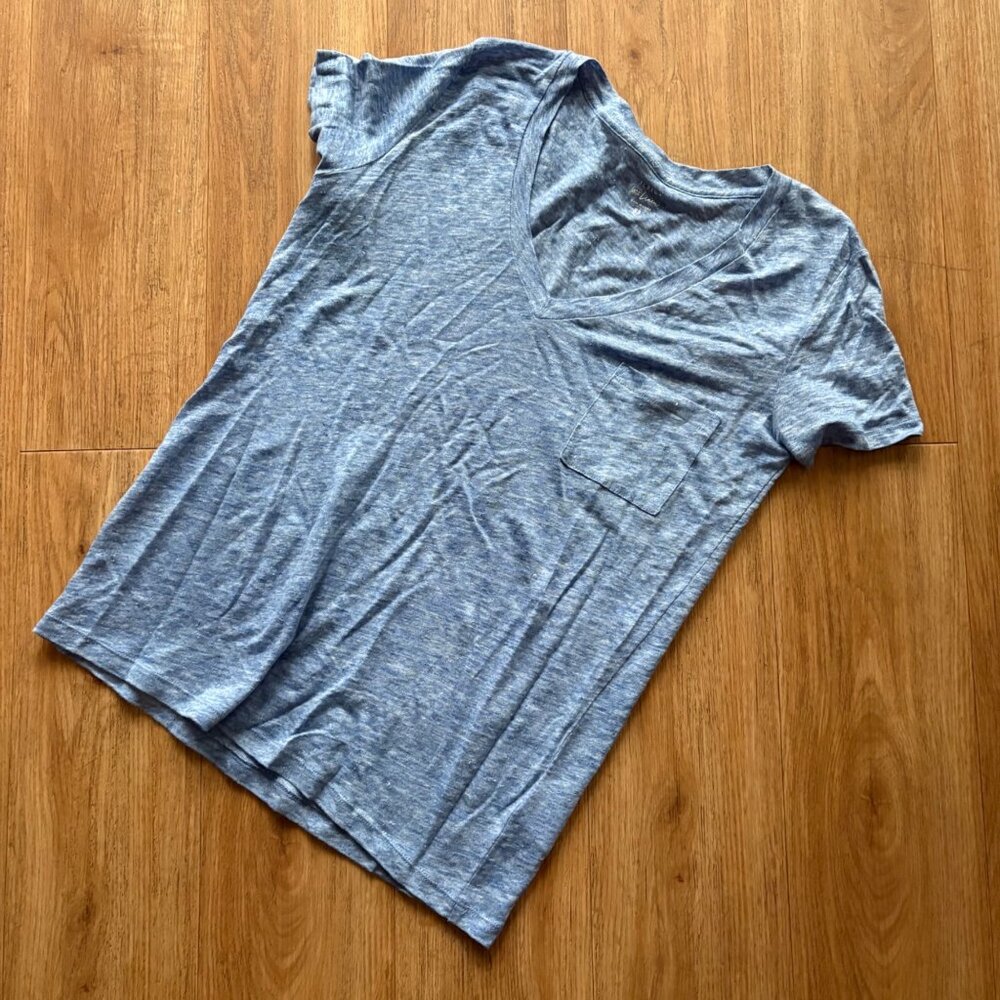 J. Crew Linen Short Sleeve V-Neck Basic T-Shirt Blue Women’s Size XS